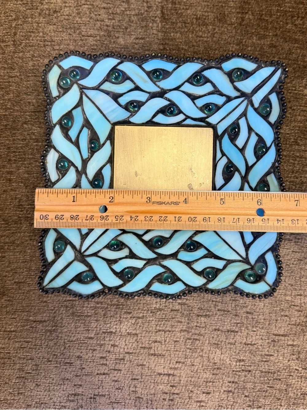 Retired PartLite Spring Water Pillar Candle Holder Tiffany-Style Blue Glass